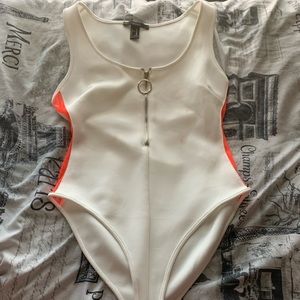 Forever 21 Sleeveless White & Neon Pink Bodysuit